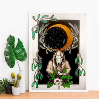 Cernunnos Foiled A4 Art Print | witchy gothic art | Celtic wall art | pagan Wicca occult home decor | horned god Pan illustration | Druid