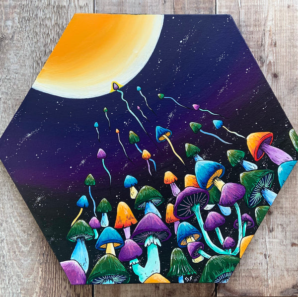 Rebirth Original Painting, magic mushroom art, psychedelic art, fungi canvas, fungi lovers gift