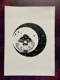 Mushroom Moon Original Pen Artwork | witchy botanical art | Amanita fungi wall art | nature fungi lovers gift | gifts for witches