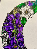 Poison Moon Original Artwork | witchy botanical art | moon illustration | pagan Wicca home decor | poisonous herbs | gifts for witches