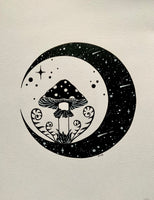 Mushroom Moon Original Pen Artwork | witchy botanical art | Amanita fungi wall art | nature fungi lovers gift | gifts for witches