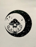 Mushroom Moon Original Pen Artwork | witchy botanical art | Amanita fungi wall art | nature fungi lovers gift | gifts for witches