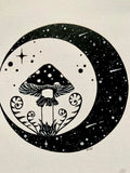 Mushroom Moon Original Pen Artwork | witchy botanical art | Amanita fungi wall art | nature fungi lovers gift | gifts for witches