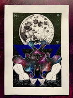 Full Moon in Pisces Original Art | witchy art | astrology zodiac wall art | pen and ink | pagan home decor | spiritual gifts