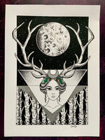 Diana Nemorensis Original Art | pagan goddess art | witchy wall art | feminist wall print | Roman mythology | moon goddess art | Wicca decor