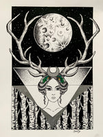 Diana Nemorensis Original Art | pagan goddess art | witchy wall art | feminist wall print | Roman mythology | moon goddess art | Wicca decor