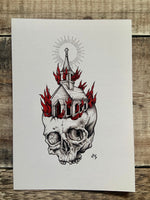 Church Burner A5 Art Print | black metal art | skull gothic wall art | Norwegian black metal | pagan witchy atheist satanic