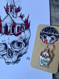 Church Burner A5 Art Print and Pin Badge Bundle | Norwegian black metal | gothic skull art | dark occult pagan