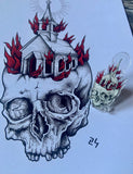 Church Burner A5 Art Print and Pin Badge Bundle | Norwegian black metal | gothic skull art | dark occult pagan
