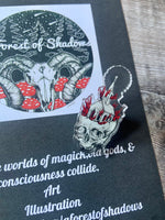 Church Burner A5 Art Print and Pin Badge Bundle | Norwegian black metal | gothic skull art | dark occult pagan