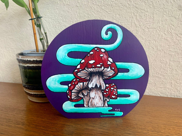 Hand Painted Amanita Muscaria Wooden Block | mushroom fungi art | boho hippie decor | psychedelic trippy art | 60s 70s homeware