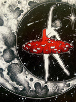 Amanita Ballerina A5 Art Print | witchy mushroom art | full moon celestial wall decor | fungi lovers print | inspirational wall art