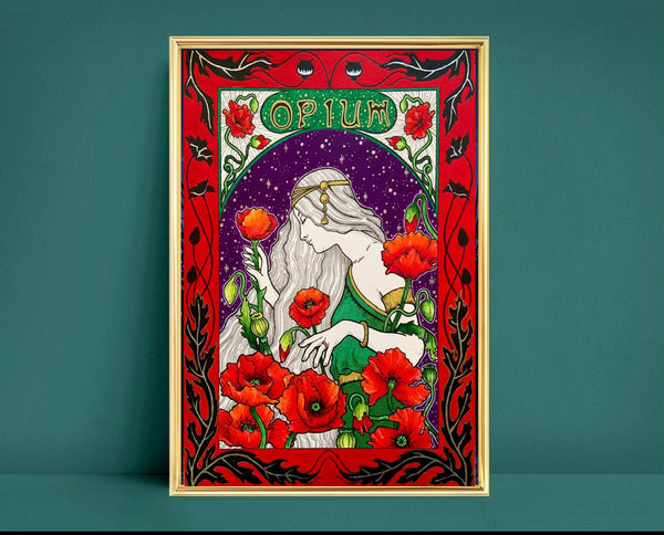 Opium Art Nouveau A4 Art Print, psychedelic art, botanical art, witchy art, floral wall decor