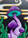 Hand Painted Magic Mushroom Wooden Block | mushroom decor | psychedelic fungi art | boho home decor | 60s 70s homeware