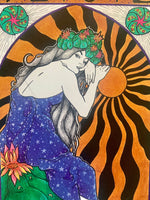 Peyote Art Nouveau A4 Art Print | psychedelic witchy art | boho wall decor | botanical illustration | plant goddess sacred medicine
