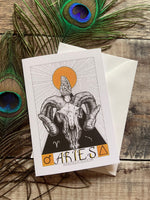 Aries Greeting Card | rams skull zodiac card | mushroom witchy art | biological skull illustration | occult oracle card