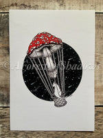 Two Pack Mushroom A5 Art Prints, moon art, Amanita art, mushroom art, fungi art