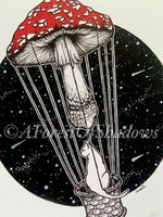 Two Pack Mushroom A5 Art Prints, moon art, Amanita art, mushroom art, fungi art