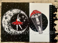Two Pack Mushroom A5 Art Prints, moon art, Amanita art, mushroom art, fungi art