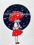 Amanita Girl Original Art, mushroom art, cottagecore art