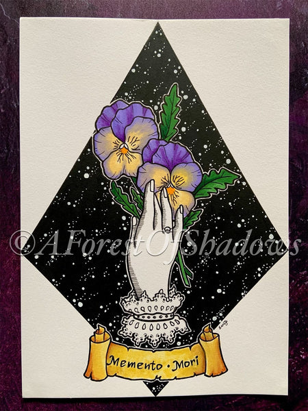 Memento Mori Original Artwork, Victorian art, witchy art, pansy art