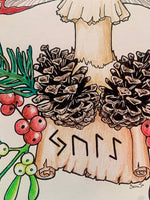 Amanita Yule Pagan Original Artwork, mushroom wall art