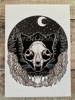 Jolakotturinn Yule Cat A4 Art Print | Folklore Art | Pagan Witchy Gothic Art | skull illustration | cat lovers gift | Scandi home decor