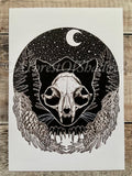 Jolakotturinn Yule Cat A4 Art Print | Folklore Art | Pagan Witchy Gothic Art | skull illustration | cat lovers gift | Scandi home decor