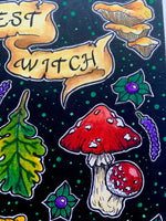 Forest Witch Original Artwork, mushroom art, witchy art, cottagecore art