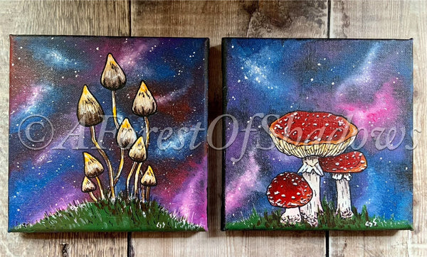 Magic Mushroom Canvas Set | fungi art | galaxy painting | psychedelic trippy wall art | Terence McKenna | nature lovers gift