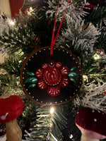 Hand Painted Russian Folk Flower Christmas Decoration | wood slice art | rustic boho decor