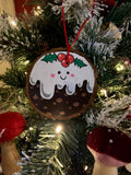 Hand Painted Christmas Pudding Decoration | wood slice art | cute quirky bauble | novelty food decor