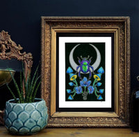 Insectium Scarab Beetle Moon A5 Art Print | witchy decor | mushroom art | art nouveau wall print | fungi lovers gift | floral boho decor
