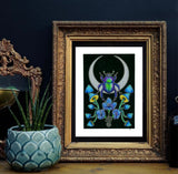 Insectium Scarab Beetle Moon A5 Art Print | witchy decor | mushroom art | art nouveau wall print | fungi lovers gift | floral boho decor