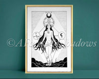 Lilith A5 Print | Occult Witchy Art | Feminist Wall Art | Goddess Print | Black and White Illustration