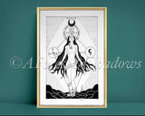 Lilith A5 Print | Occult Witchy Art | Feminist Wall Art | Goddess Print | Black and White Illustration