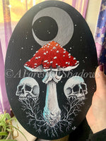 Eternal Life Acrylic Canvas | Mushroom Fungi Painting | Amanita Muscaria art | Witchy Skull Art | Gothic Home Decor | Occult Moon Wall Art