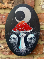 Eternal Life Acrylic Canvas | Mushroom Fungi Painting | Amanita Muscaria art | Witchy Skull Art | Gothic Home Decor | Occult Moon Wall Art