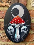 Eternal Life Acrylic Canvas | Mushroom Fungi Painting | Amanita Muscaria art | Witchy Skull Art | Gothic Home Decor | Occult Moon Wall Art