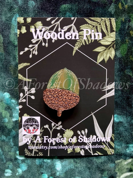 Acorn Wooden Pin Badge | Hand Painted Brooch | Woodland Art | Nature Lovers Gift | Pagan Accessories | Forest Pin | Cottagecore Fashion
